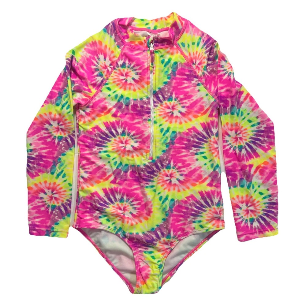 Limited Too Girls Tie Dye One Piece Rash Guard Swimsuit Size 10/12 UPF‎